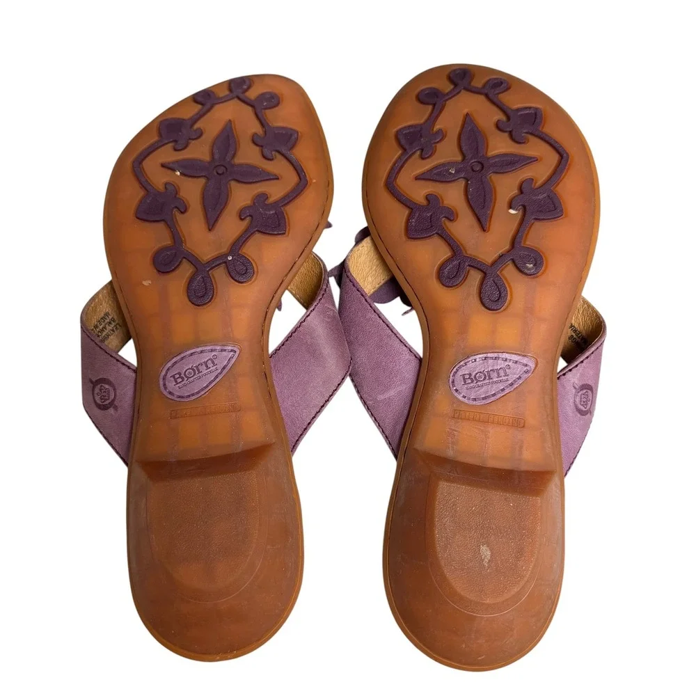 Born Womens Purple Leather Flower Thong Sandals W92188 Low Wedge Size 10 42